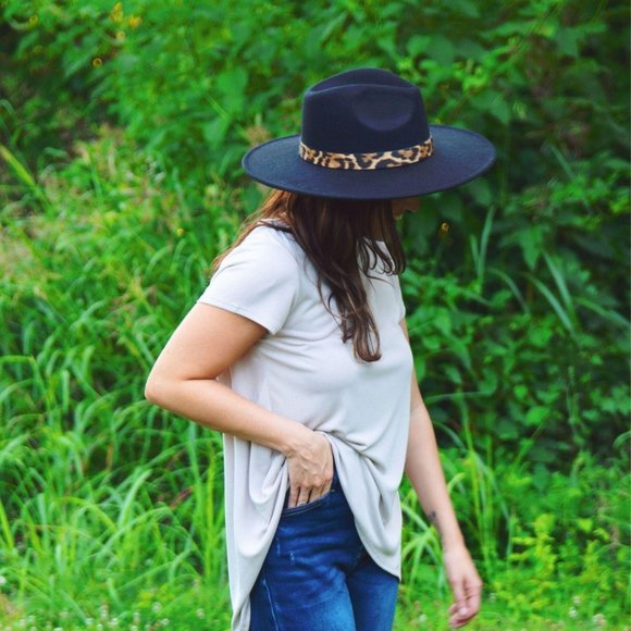DALIA + JADE Accessories - Black Leopard Print Fedora Paloma Wide Brim Hat